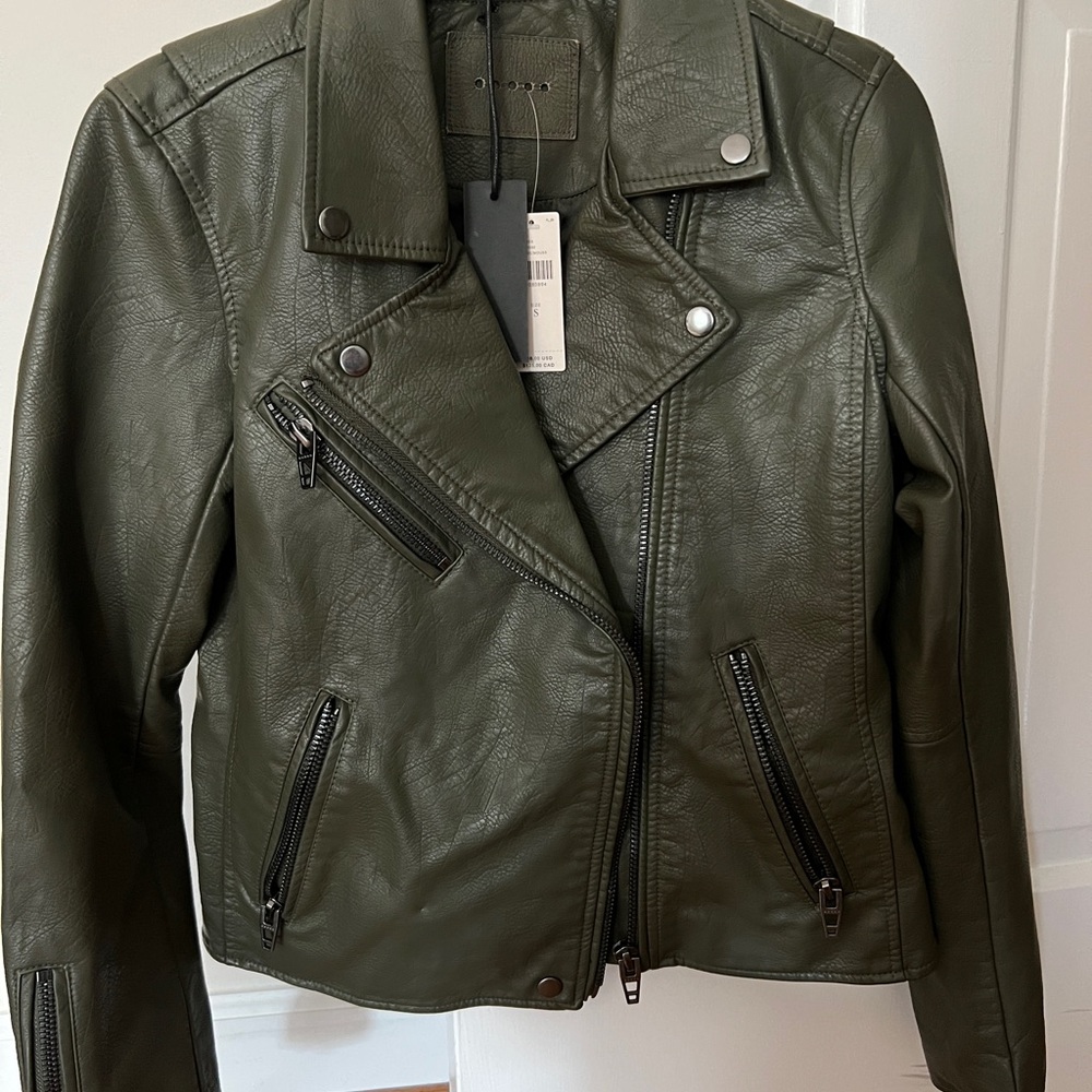 NWT Blank NYC Olive Green Faux Leather Moto Jacket